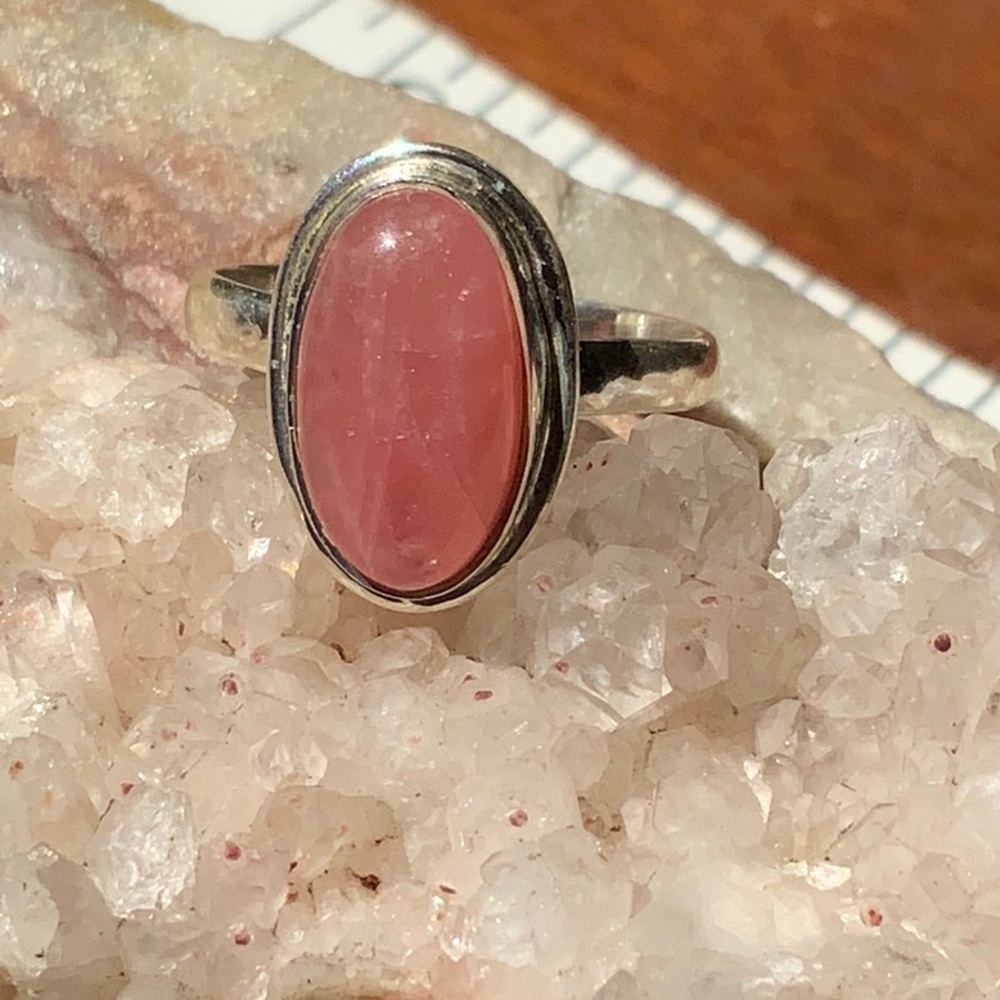RHODOCHROSITE 925 STERLING SILVER RING, SIZE 7